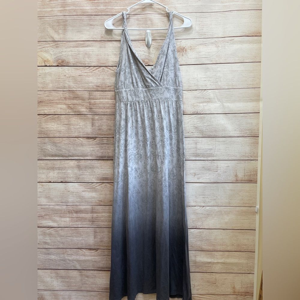 GARNET HILL SOFT KNIT MAXI DRESS IN GRAY PRINT
